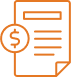 Document financier orange avec un symbole dollar et des lignes de texte, symbolisant une facture, un paiement ou un devis.